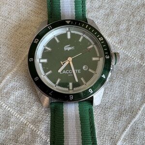 Lacoste Green Dial Watch with Striped Strap